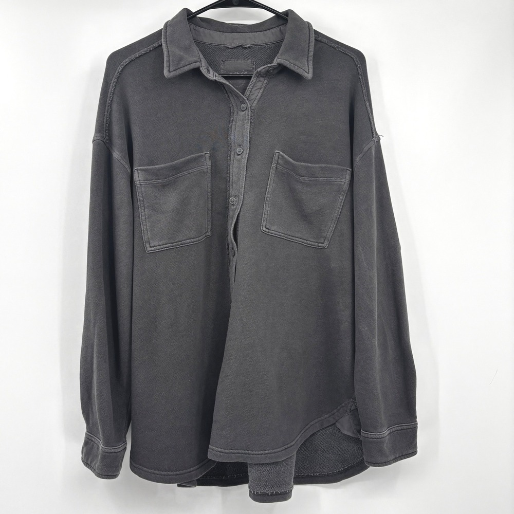 Aerie Women Washed Gray Lumber Jane Oversized Shacket Button Down Shirt Small